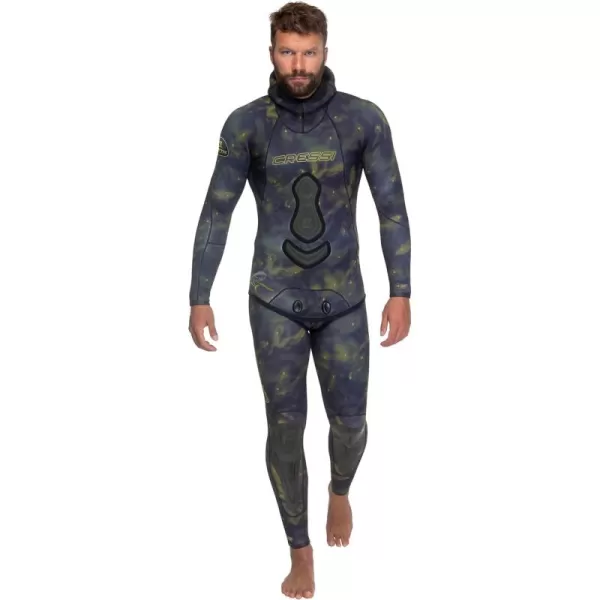 Cressi Lampuga 2-pcs Camouflage Patterned Freediving Wetsuit, Jacket &amp; Pants, Loading Chest Pad, Knee Protection, Anatomical Design - Lampuga: Designed in Italy