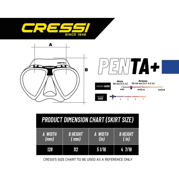 Adult Dive Mask with Inclined Lens, Lateral Visibility, and Silicone Skirt for Scuba Diving - Penta+: Made in Italy