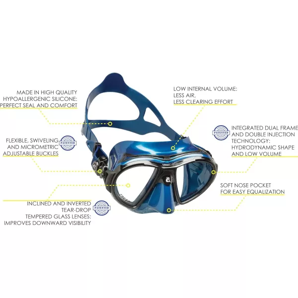 Adult Premium Low Volume Scuba Diving Mask, Crystal Silicone | Air: made in Italy