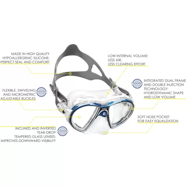 Adult Premium Low Volume Scuba Diving Mask, Crystal Silicone | Air: made in Italy