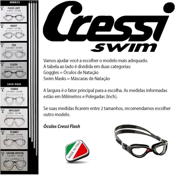 Cressi Adult Comfortable Silicone Swimming Goggles for Indoor Pool and Outdoor Use - Flash: Made in Italy