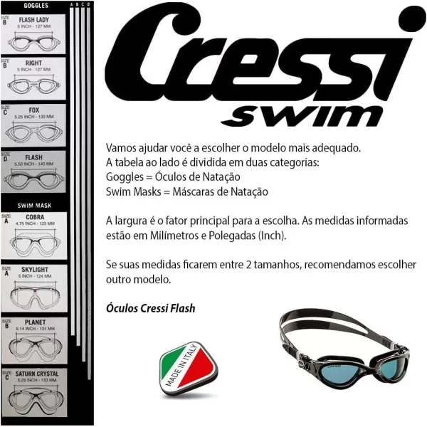 Cressi Adult Comfortable Silicone Swimming Goggles for Indoor Pool and Outdoor Use - Flash: Made in Italy