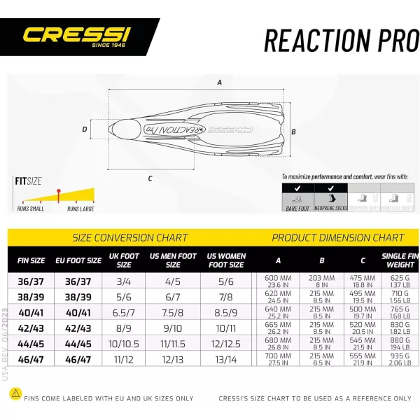 Cressi Adult Snorkeling &amp; Scuba Diving Fins - Powerful Full Foot Pocket Fins - Reaction Pro: Made in Italy