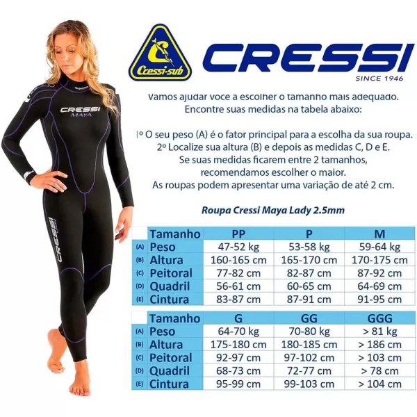 Cressi Full Diving Snorkeling Men's and Ladies' Wetsuit 2.5mm in Premium High Stretch Neoprene - Maya: Designed in Italy