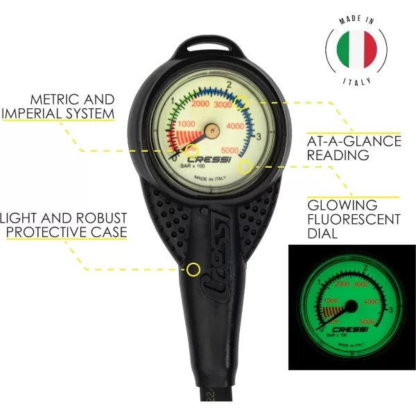 Cressi Mini SPG - Scuba Diving Submersible Pressure Gauges - Made in Italy