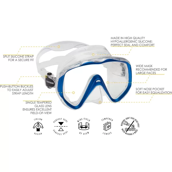 Cressi Perfect View Scuba Diving, Snorkeling Mask in Pure Comfortable Silicone - Available with Different Panoramic Lenses - Liberty: Designed in Italy