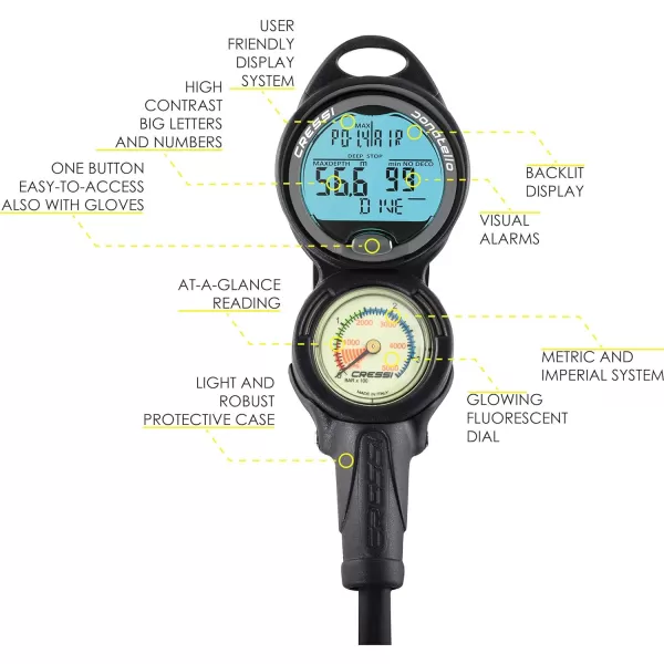 Cressi Quartz Adult Scuba Package for Any Skill Level - MC9/Compact Regulator - Octopus Compact - Donatello Dive Computer Gauge Console - Gorgona Mesh Bag - Italian Design