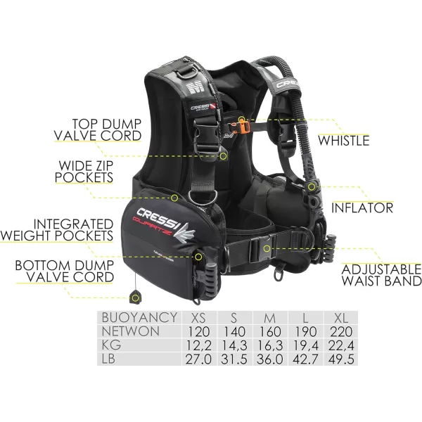 Cressi Quartz Adult Scuba Package for Any Skill Level - MC9/Compact Regulator - Octopus Compact - Donatello Dive Computer Gauge Console - Gorgona Mesh Bag - Italian Design