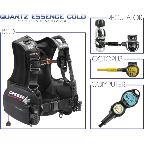 Cressi Quartz Adult Scuba Package for Any Skill Level - MC9/Compact Regulator - Octopus Compact - Donatello Dive Computer Gauge Console - Gorgona Mesh Bag - Italian Design