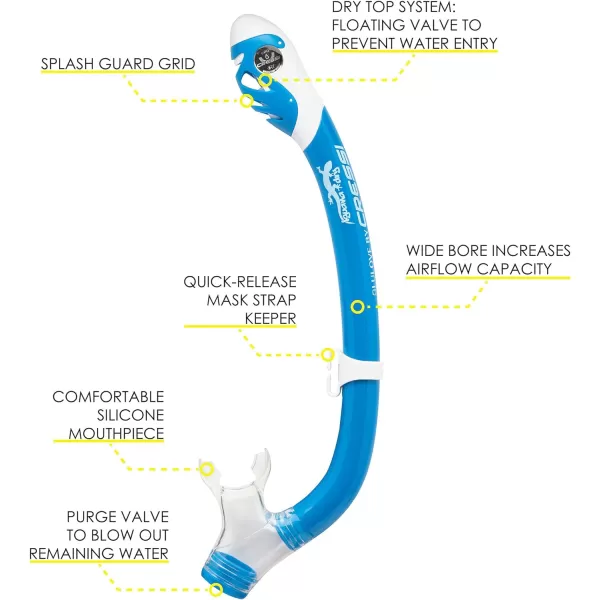 Cressi Youth Junior Snorkeling Set for kids Aged 3 to 9 - Short Adjustable Fins, Silicone Mask, Dry Snorkel - Mini Bonete Pro Dry Set