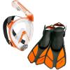 imageCressi Adult Snorkeling FullFace Snorkel Mask ampamp Adjustable Fins Kit  Wide Clear View AntiFog System  Easy Breathing  Short Fins  Ideal for Traveling  Duke ampamp Bonete designed in ItalyClearOrange