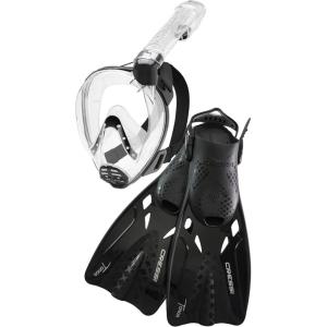 imageAdult Snorkeling Set  Full Face Mask Wide Clear View AntiFog System  Easy Breathing Safety First  Lightweight Adjustable Open Heel Fins  Baron ampamp Tonga Designed in Italy by CressiClearBlack