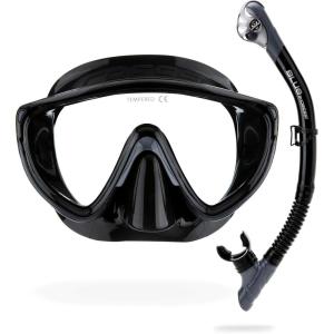 imageCRESSI Adult Wide View Single Lens Comfortable Snorkeling Mask ampamp Dry Snorkel  Tino ampamp Scilla Made in ItalyBlackGraphite