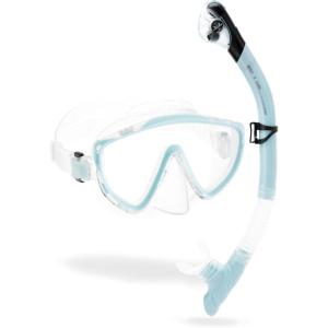 imageCRESSI Adult Wide View Single Lens Comfortable Snorkeling Mask ampamp Dry Snorkel  Tino ampamp Scilla Made in ItalyClearIce Cyan