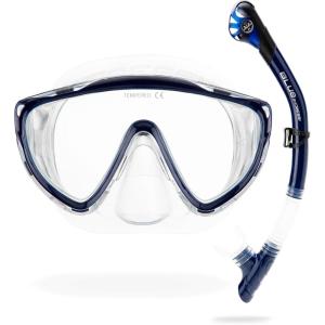 imageCRESSI Adult Wide View Single Lens Comfortable Snorkeling Mask ampamp Dry Snorkel  Tino ampamp Scilla Made in ItalyClearNavy