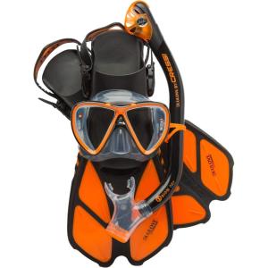 imageCressi Adult Snorkel Set Mask Dry Snorkel Adjustable Fins  Light for Travel  Ocean Set Designed in ItalyBlackOrange