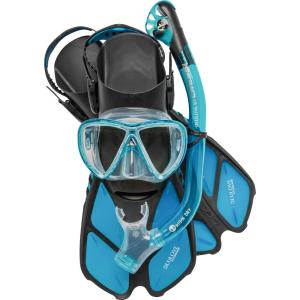 imageCressi Adult Snorkel Set Mask Dry Snorkel Adjustable Fins  Light for Travel  Ocean Set Designed in ItalyTranslucent Aquamarine