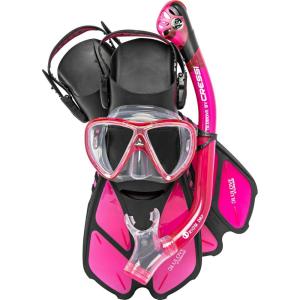 imageCressi Adult Snorkel Set Mask Dry Snorkel Adjustable Fins  Light for Travel  Ocean Set Designed in ItalyTranslucent Pink