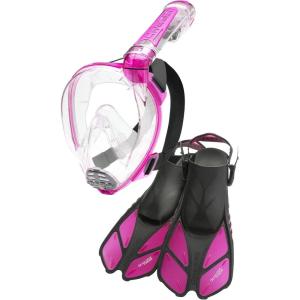 imageCressi Adult Snorkeling FullFace Snorkel Mask ampamp Adjustable Fins Kit  Wide Clear View AntiFog System  Easy Breathing  Short Fins  Ideal for Traveling  Duke ampamp Bonete designed in ItalyClearTranslucent Pink