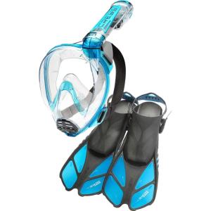 imageCressi Adult Snorkeling FullFace Snorkel Mask ampamp Adjustable Fins Kit  Wide Clear View AntiFog System  Easy Breathing  Short Fins  Ideal for Traveling  Duke ampamp Bonete designed in ItalyClearTranslucent Aquamarine
