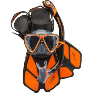 imageCressi Adult Snorkeling Set Mask Snorkel Adjustable Fins Ideal for Travel  Lightweight Colorful Equipment  Bonete SetBlackOrange