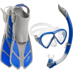 imageCressi Adult Snorkeling Set Mask Snorkel Adjustable Fins Ideal for Travel  Lightweight Colorful Equipment  Bonete SetGreyBlue