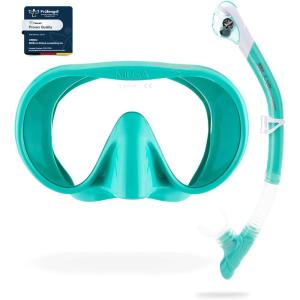 imageCressi Adult Wide View Single Lens Comfortable Snorkeling Mask ampamp Dry Snorkel  Musa ampamp Scilla Made in ItalyAqua Green