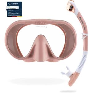 imageCressi Adult Wide View Single Lens Comfortable Snorkeling Mask ampamp Dry Snorkel  Musa ampamp Scilla Made in ItalyRose Gold