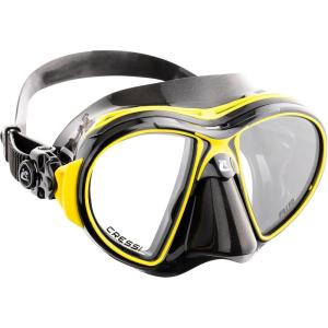 imageCressi Scuba Diving Masks with Inclined Tear Drop Lenses for More Downward Visibility  Air and Eyes Evolution Made in ItalyYellowBlack