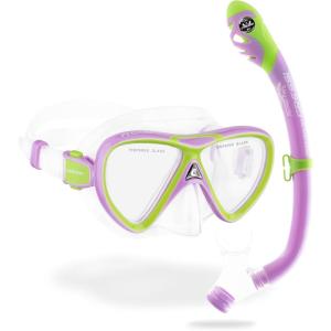 imageCressi Snorkeling Silicone Set mask ampamp Dry Snorkel for Kids Aged 5 to 15 Year Old  Ocean Junior Designed in ItalyLilacGreen