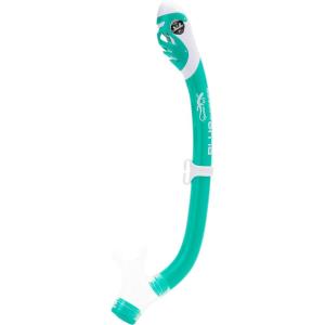 imageCressi Youth Dry Snorkel  Light and Comfortable  with Splash Guard Top Valve and Silicone Mouthpiece  for Children Ages 5 to 15  Iguana DryAqua GreenBlue White