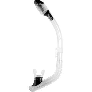 imageCressi Youth DryTop Snorkel  SplashGuard and Closing Valve on Top Silicone Mouthpiece QuickRelease Keeper  Designed in ItalyClearBlack