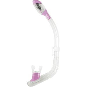 imageCressi Youth DryTop Snorkel  SplashGuard and Closing Valve on Top Silicone Mouthpiece QuickRelease Keeper  Designed in ItalyClearLilac