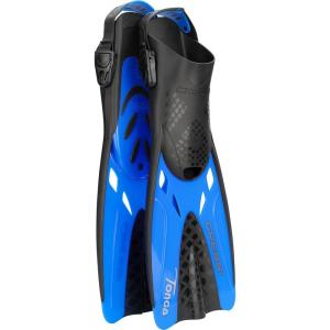 imageCressi Adult Adjustable Snorkeling Fins with Ultra Resistant Buckles Very Light Ideal for Traveling  Tonga Designed in ItalyBlackBlue