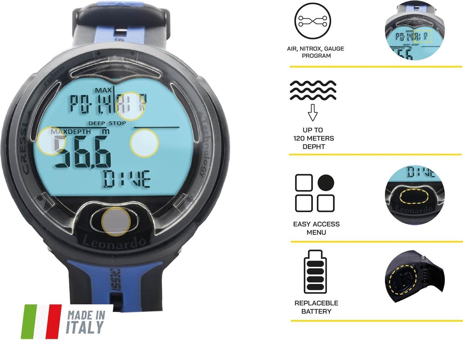 imageCressi Leonardo 20 Underwater SingleButton Scuba Dive Computer 3 Modes Air Nitrox Gage UserFriendly Menu  Designed and Made in ItalyCamouflage