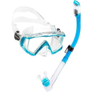 imageCressi Panoramic Wide View Mask ampamp Dry Snorkel Kit for Snorkeling Scuba Diving  Pano 3 ampamp Supernova Dry Designed in ItalyClearTranslucent Aquamarine