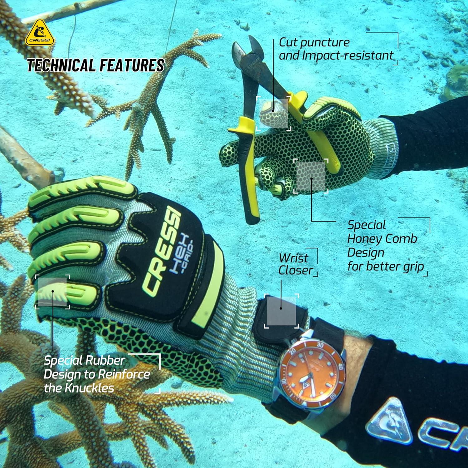 imageCressi Puncture Resistant Diving Gloves  Bumps Protection  Palm Protection Against Stings and Cuts  Ideal for Spearfishing Lobstering HEX Designed in ItalyLime