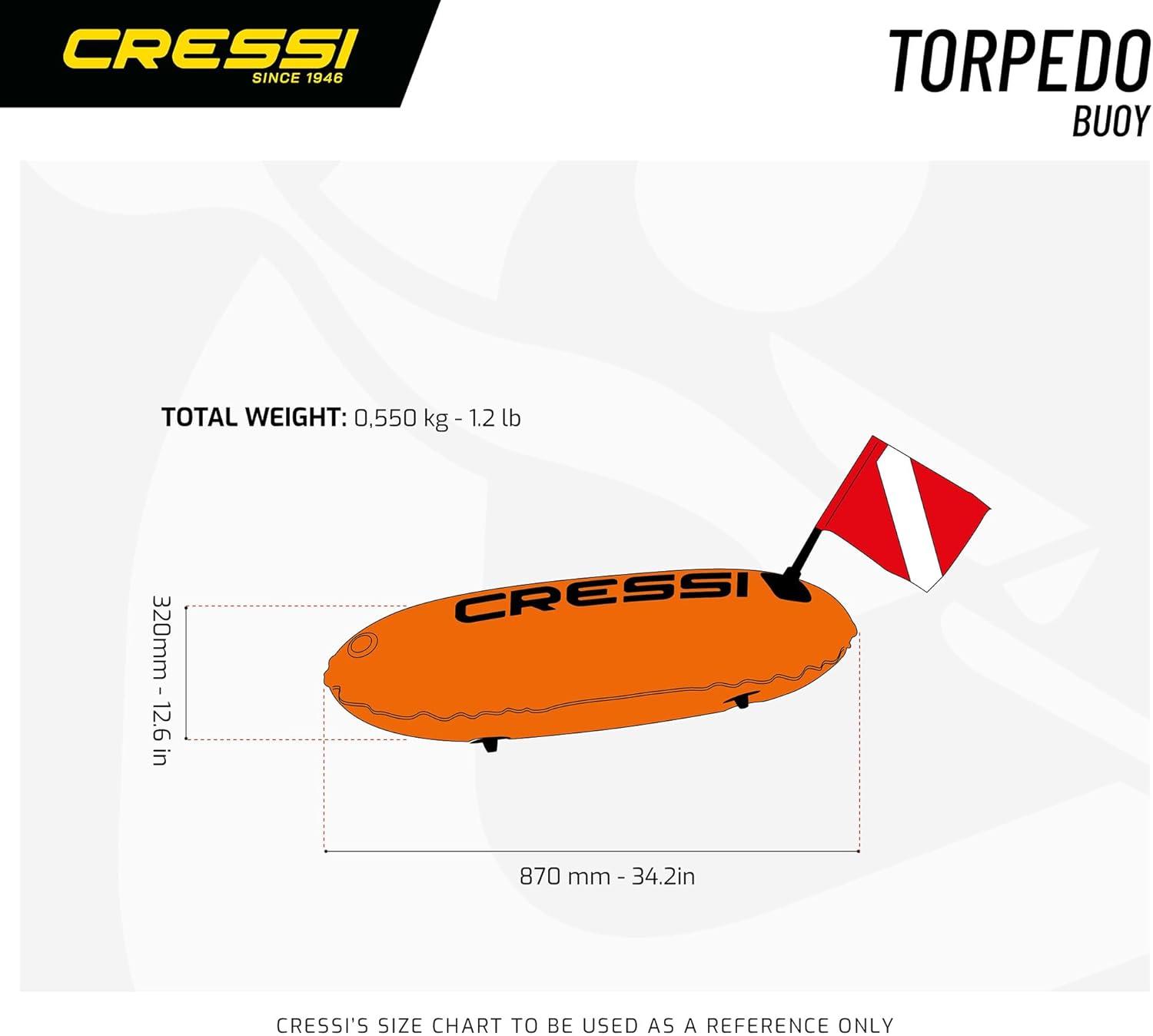 imageCressi Technical Inflatable Float with Dive Flag  Ideal for Diving Freediving Spearfishing SnorkelingOrange Fluo