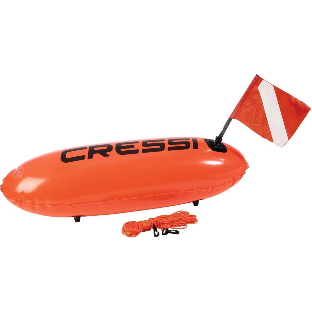 imageCressi Technical Inflatable Float with Dive Flag  Ideal for Diving Freediving Spearfishing SnorkelingOrange Fluo
