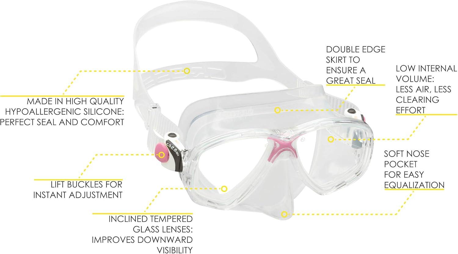 imageCRESSI Adult Snorkeling Kit  Mask ampamp DrySnorkel  Soft Silicone Perfect Seal Top Dry Valve  Marea ampamp Supernova Dry Designed in ItalyClearPink