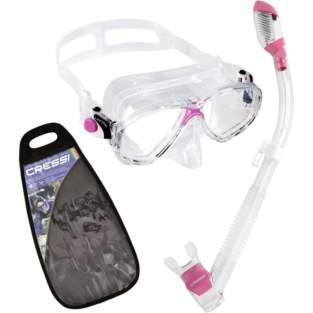 imageCRESSI Adult Snorkeling Kit  Mask ampamp DrySnorkel  Soft Silicone Perfect Seal Top Dry Valve  Marea ampamp Supernova Dry Designed in ItalyClearPink