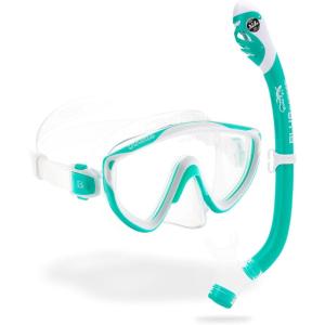 imageCressi Kids Snorkeling Kit Mask ampamp Snorkel for Children from 6 to 10 Years Old  Tinetto ampamp Iguana Dry Designed in ItalyAqua GreenWhite