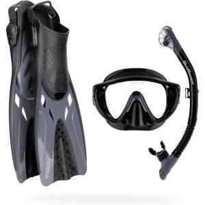 imageCressi Snorkeling Set Short Adjustable Fins Silicone Mask and Dry Snorkel Compact for Travel Adventure Set Designed in ItalyBlackGraphite