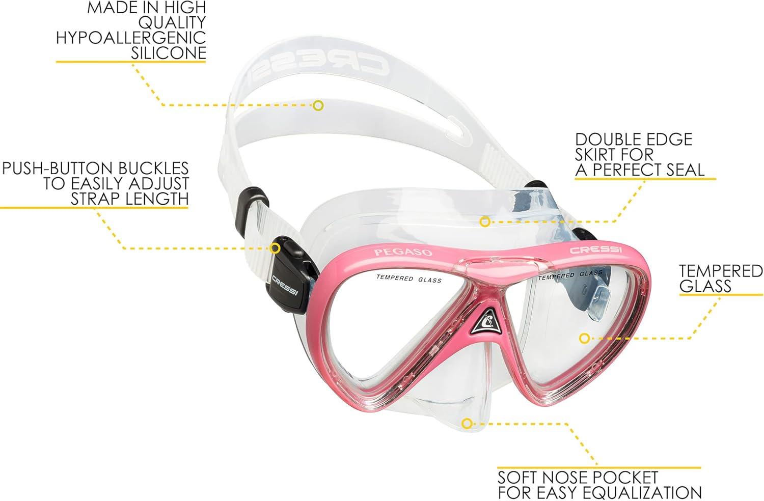 imageCressi Junior Snorkeling Kit for Young Aged 3 to 10  Mask  Dry Snorkel  Adjustable Fins  Net Bag  Lightweight Colorful Equipment  Rocks Pro Dry SetBlackPink