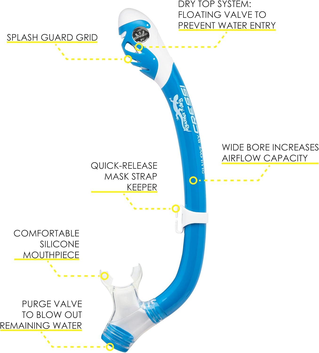 imageCressi Junior Snorkeling Kit for Young Aged 3 to 10  Mask  Dry Snorkel  Adjustable Fins  Net Bag  Lightweight Colorful Equipment  Rocks Pro Dry SetBlueWhite