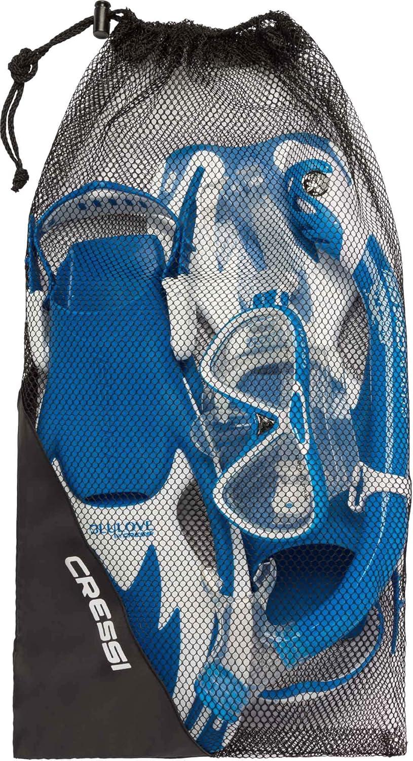 imageCressi Junior Snorkeling Kit for Young Aged 3 to 10  Mask  Dry Snorkel  Adjustable Fins  Net Bag  Lightweight Colorful Equipment  Rocks Pro Dry SetBlueWhite
