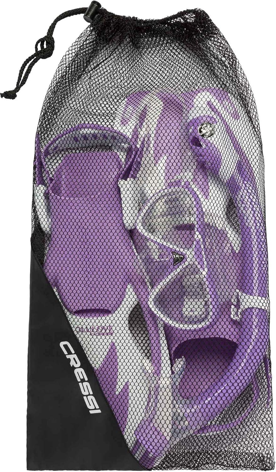 imageCressi Junior Snorkeling Kit for Young Aged 3 to 10  Mask  Dry Snorkel  Adjustable Fins  Net Bag  Lightweight Colorful Equipment  Rocks Pro Dry SetLilacWhite