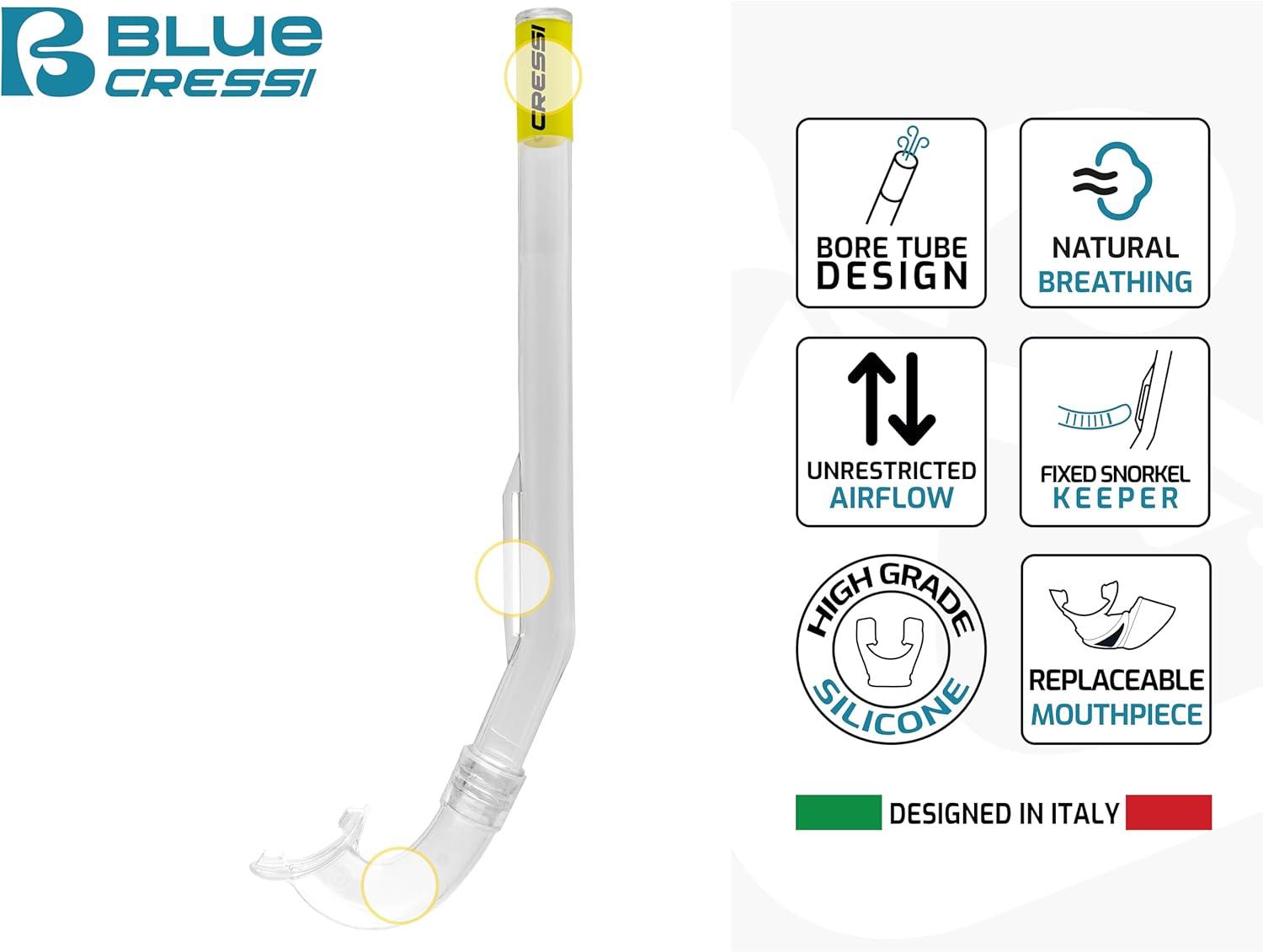 imageCressi Standard Minimal Diving Snorkel for Kids  Age 3 to 7  Fixed Keeper  Mini Island Designed in ItalyBlackBlackYellow