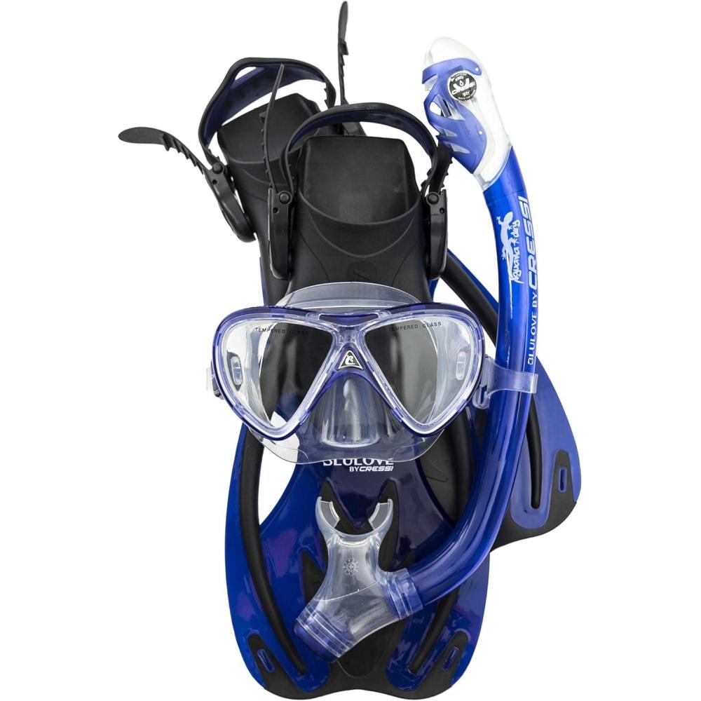 imageCressi Junior Snorkeling Kit for Young Aged 3 to 10  Mask  Dry Snorkel  Adjustable Fins  Net Bag  Lightweight Colorful Equipment  Rocks Pro Dry SetBlackCobalt