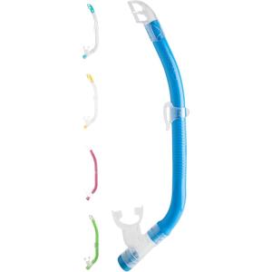 imageCressi Kids SemiDry Snorkel  SplashGuard on Top Bottom Purge Valve Silicone Mouthpiece QuickRelease Keeper  Top made in ItalyBlueClear